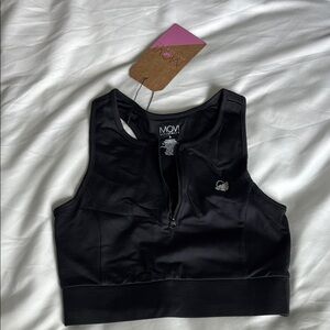 NWT MOVI High Impact Compression Black Zip-Up Sports Bra